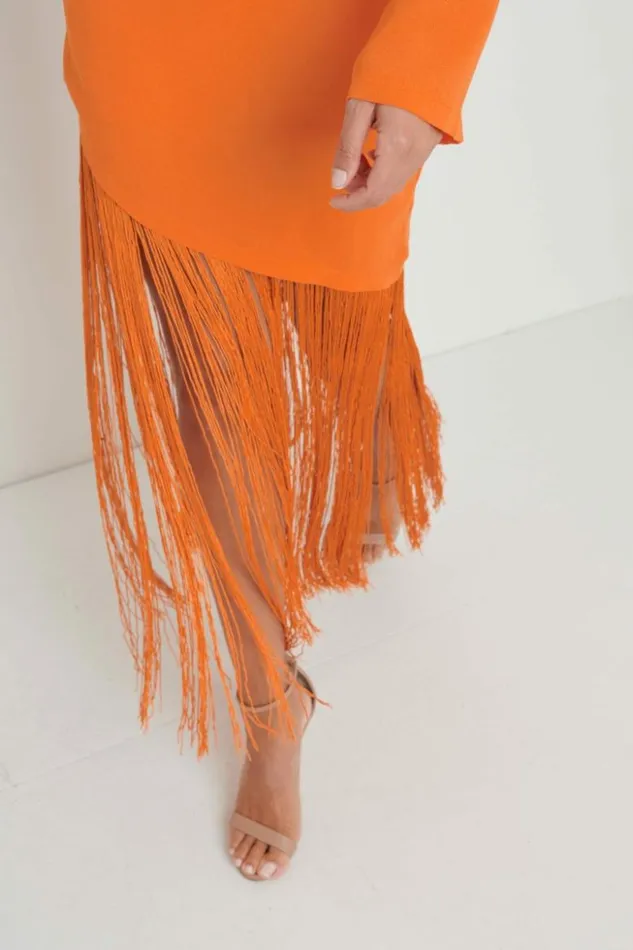 Pretty Lavish Dresses Women Francoise Fringed Maxi Dress Orange