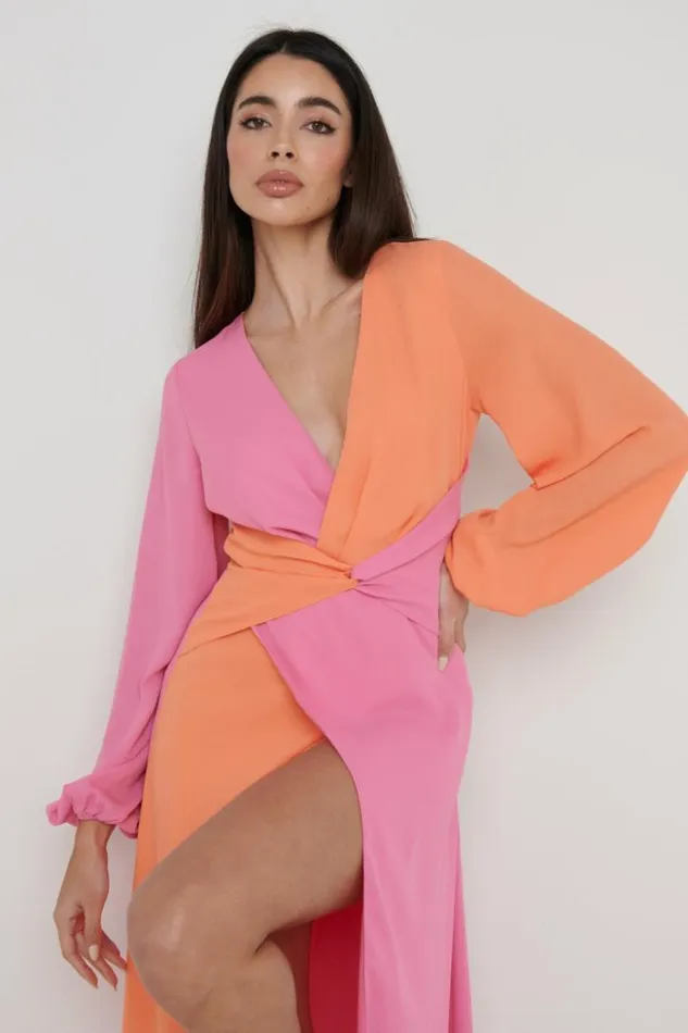 Pretty Lavish Dresses Women Frieda Knot Contrast Dress Orange And Pink