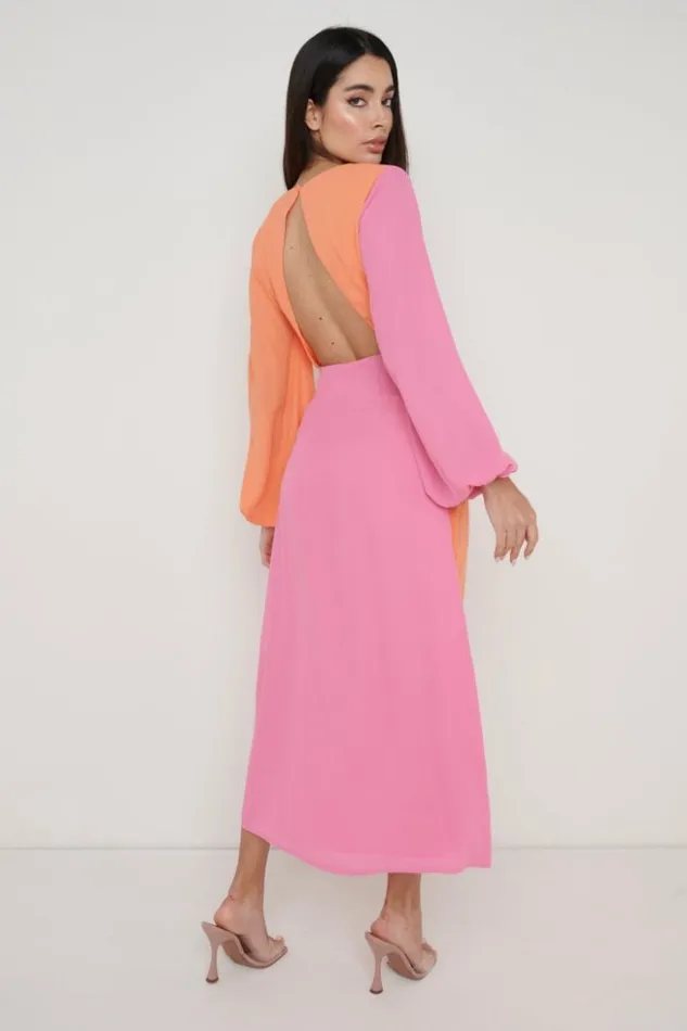 Pretty Lavish Dresses Women Frieda Knot Contrast Dress Orange And Pink