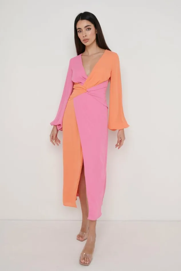 Pretty Lavish Dresses Women Frieda Knot Contrast Dress Orange And Pink