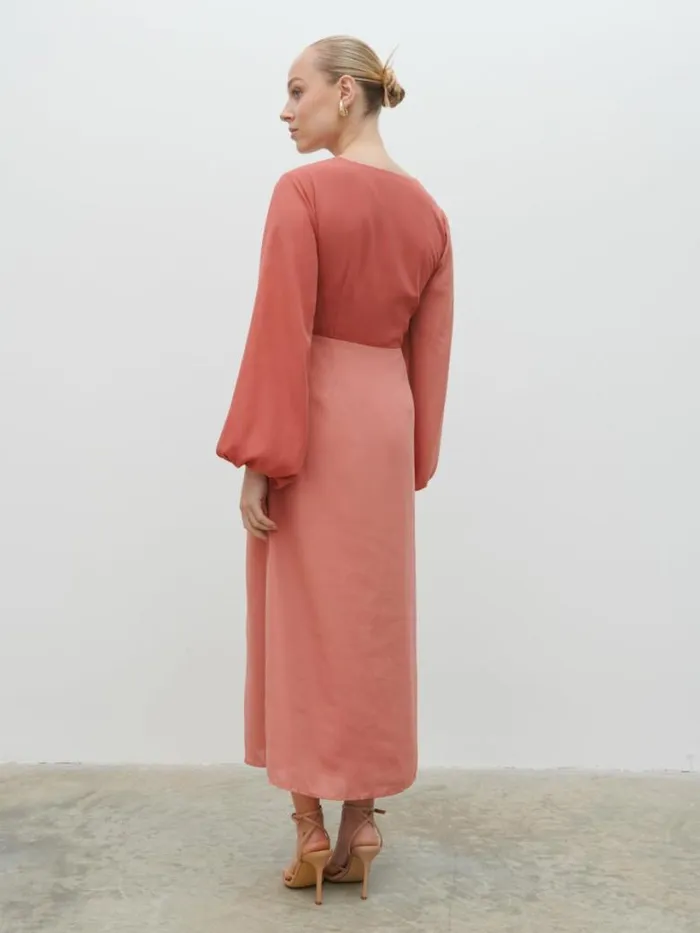 Pretty Lavish Dresses Women Friena Knot Contrast Midaxi Dress Terracotta And Dusky Rose