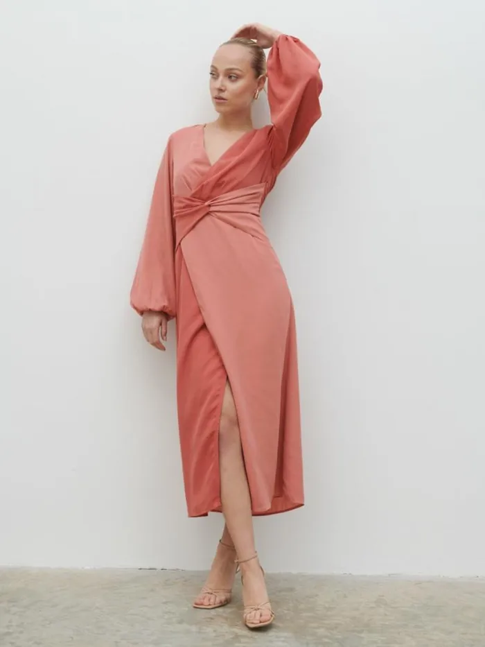 Pretty Lavish Dresses Women Friena Knot Contrast Midaxi Dress Terracotta And Dusky Rose