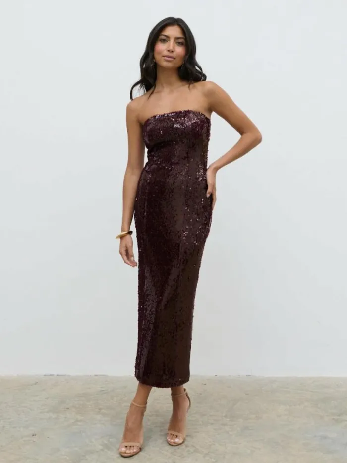 Pretty Lavish Dresses Women Gene Sequin Midaxi Dress Wine