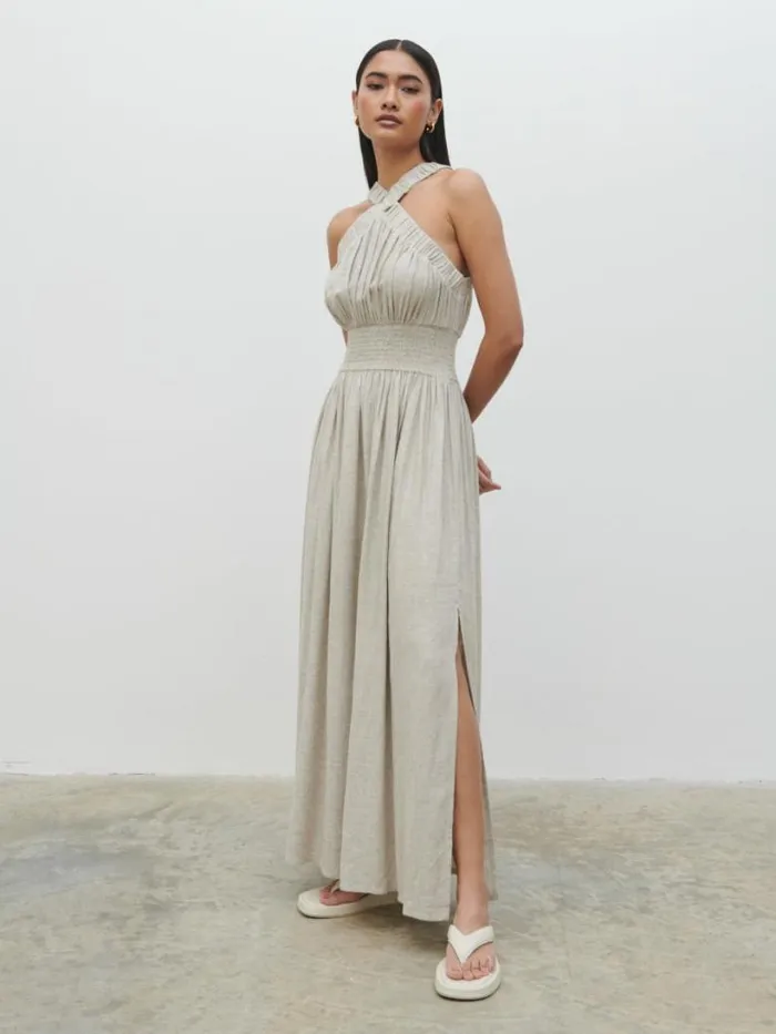 Pretty Lavish Dresses Women Hollie Shirred Maxi Dress Beige