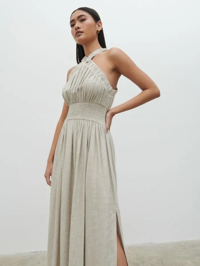 Pretty Lavish Dresses Women Hollie Shirred Maxi Dress Beige
