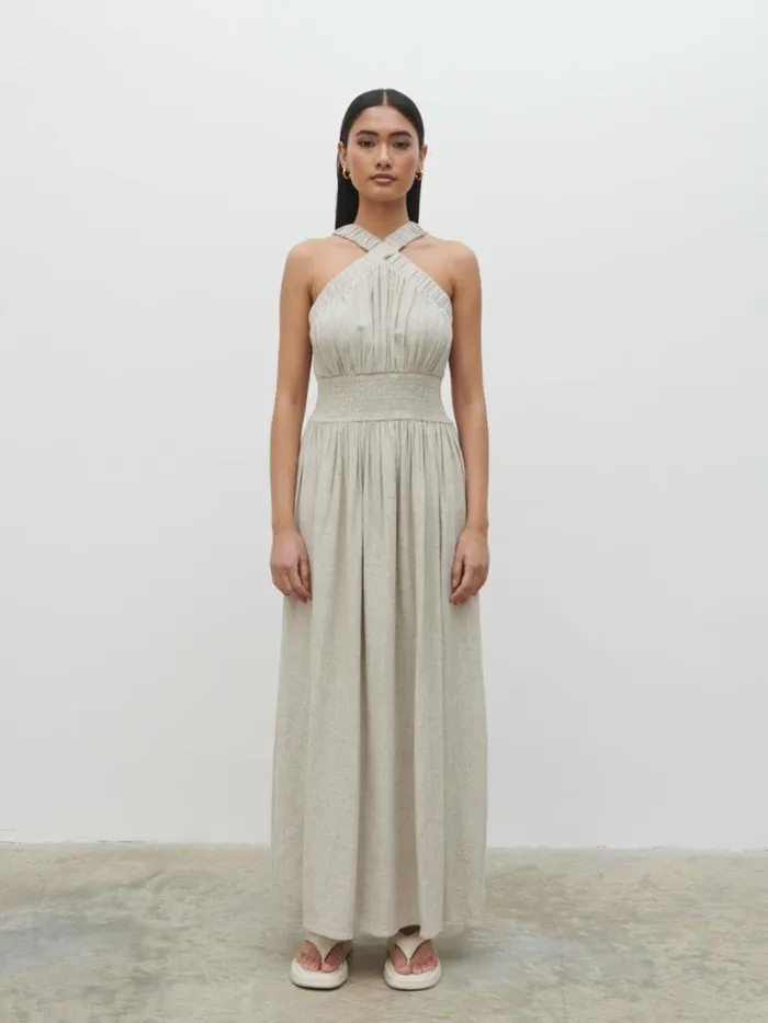 Pretty Lavish Dresses Women Hollie Shirred Maxi Dress Beige