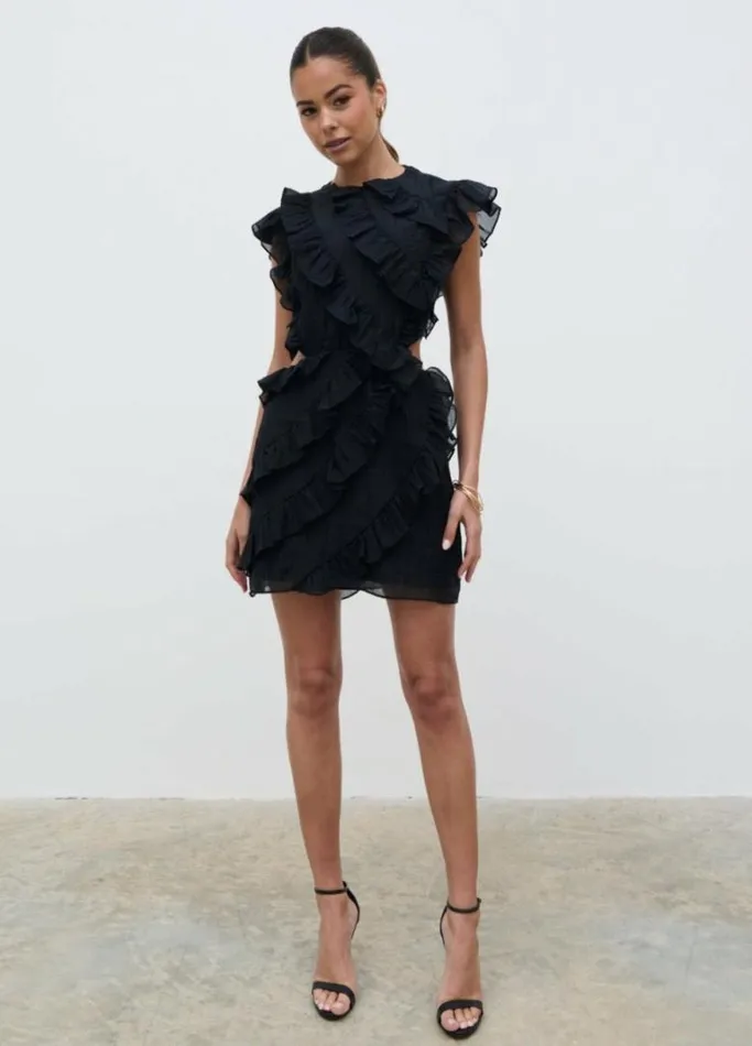 Pretty Lavish Dresses Women Joss Ruffle Mini Dress Black
