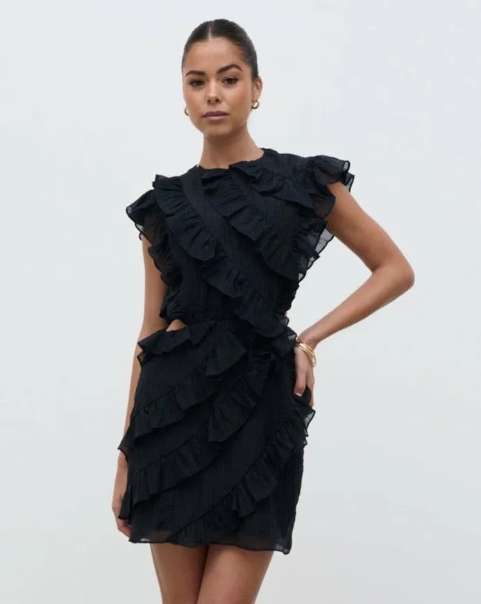 Pretty Lavish Dresses Women Joss Ruffle Mini Dress Black