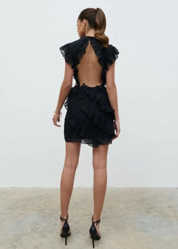 Pretty Lavish Dresses Women Joss Ruffle Mini Dress Black