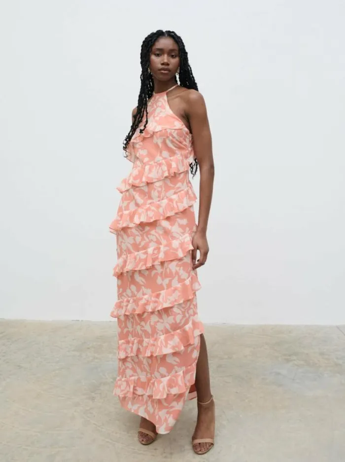 Pretty Lavish Dresses Women Katy Ruffle Maxi Dress Terracotta Botanic