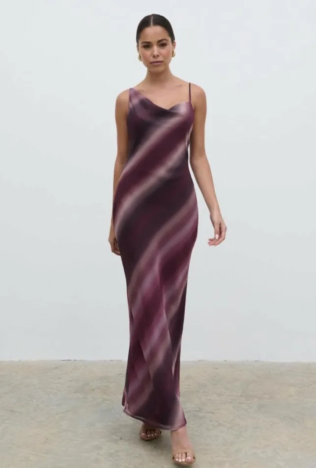 Pretty Lavish Dresses Women Keisha Asymmetric Cowl Maxi Dress Wine Ombre