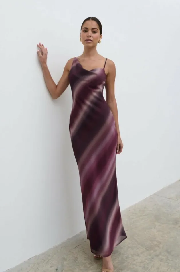 Pretty Lavish Dresses Women Keisha Asymmetric Cowl Maxi Dress Wine Ombre