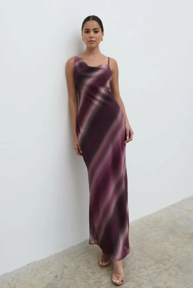 Pretty Lavish Dresses Women Keisha Asymmetric Cowl Maxi Dress Wine Ombre