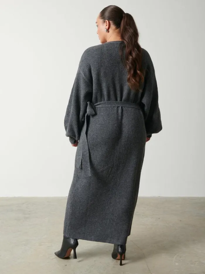 Pretty Lavish Dresses Women Kinsley Ribbed Wrap Dress Curve Grey