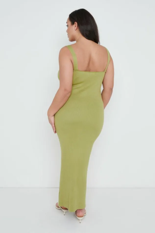 Pretty Lavish Dresses Women Lara Ribbed Midaxi Dress Curve Olive