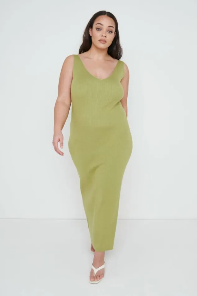 Pretty Lavish Dresses Women Lara Ribbed Midaxi Dress Curve Olive