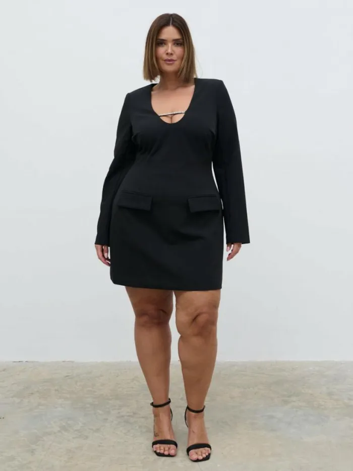 Pretty Lavish Dresses Women Lou Embellished Trim Mini Dress Curve Black