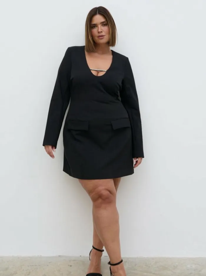 Pretty Lavish Dresses Women Lou Embellished Trim Mini Dress Curve Black