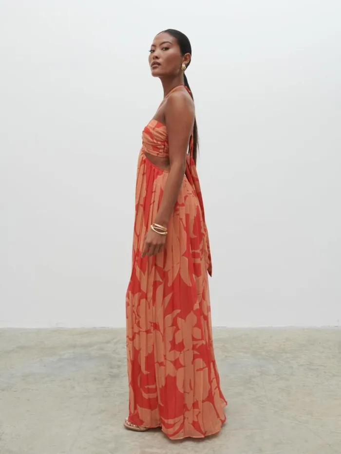 Pretty Lavish Dresses Women Lucie Cut Out Maxi Dress Red And Beige Floral
