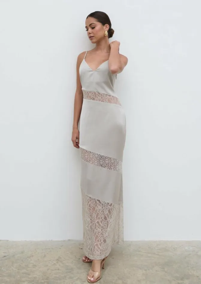 Pretty Lavish Dresses Women Monique Lace Inserted Slip Dress Silver