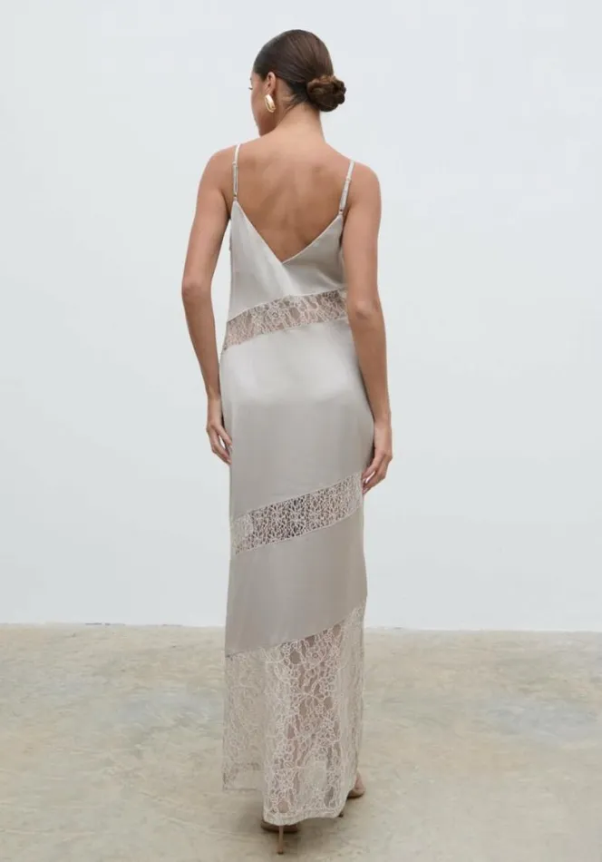 Pretty Lavish Dresses Women Monique Lace Inserted Slip Dress Silver