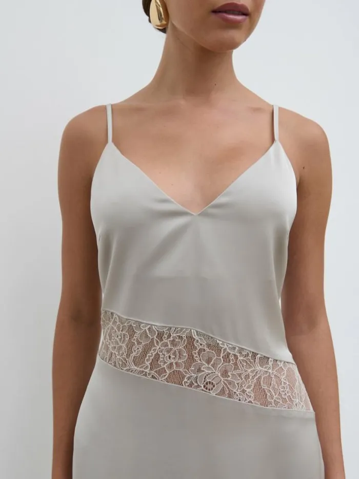 Pretty Lavish Dresses Women Monique Lace Inserted Slip Dress Silver