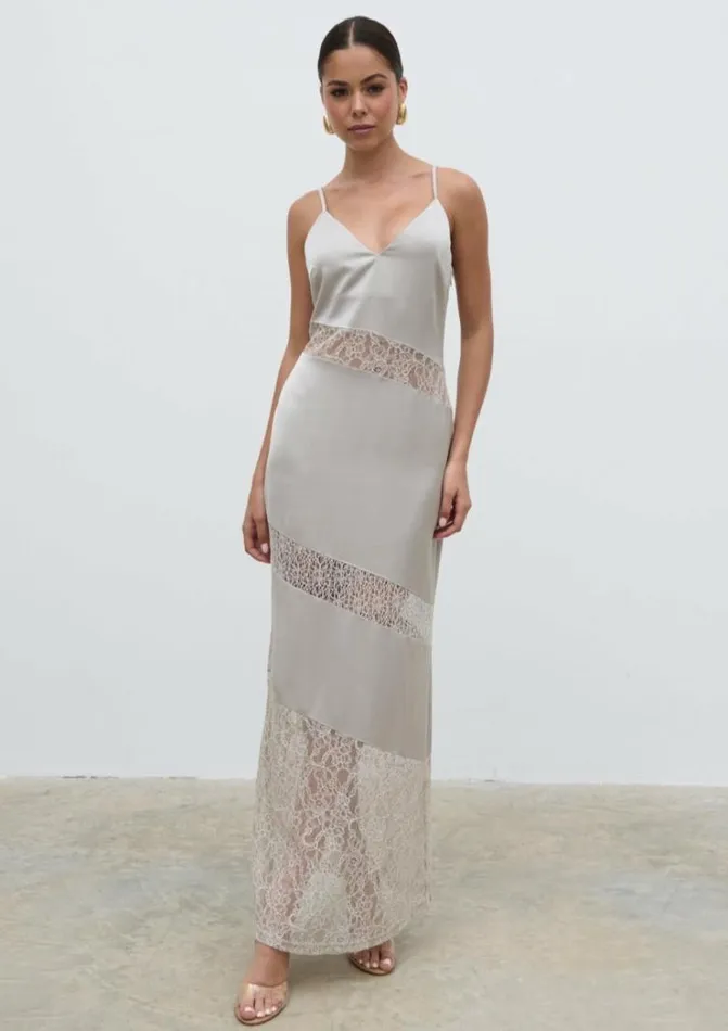 Pretty Lavish Dresses Women Monique Lace Inserted Slip Dress Silver
