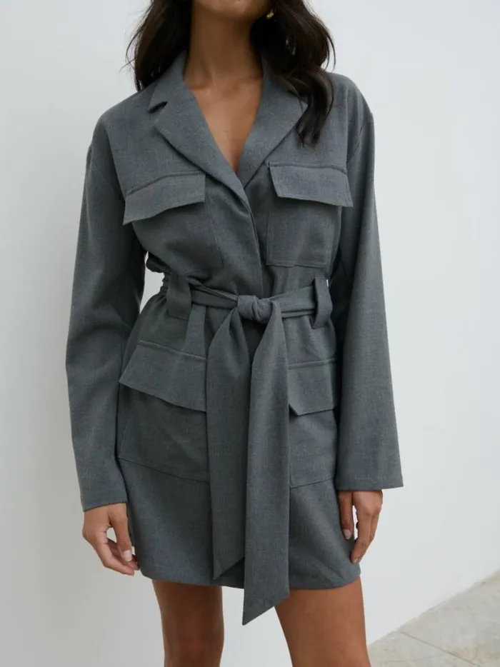 Pretty Lavish Dresses Women Morgan Tailored Cargo Mini Dress Grey
