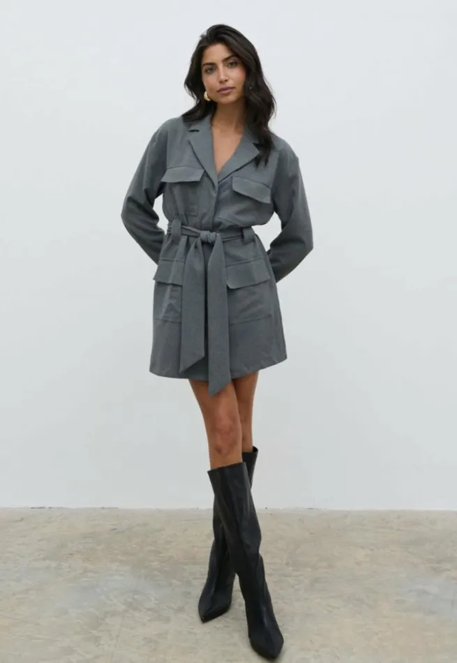 Pretty Lavish Dresses Women Morgan Tailored Cargo Mini Dress Grey