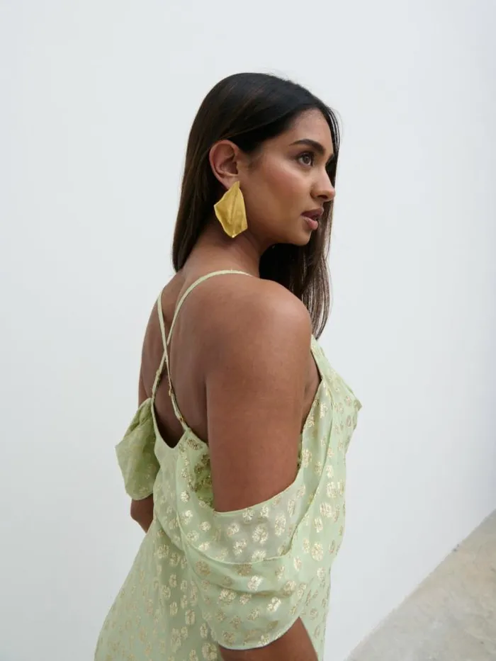 Pretty Lavish Dresses Women Nia Cold Shoulder Maxi Dress Pistachio Metallic