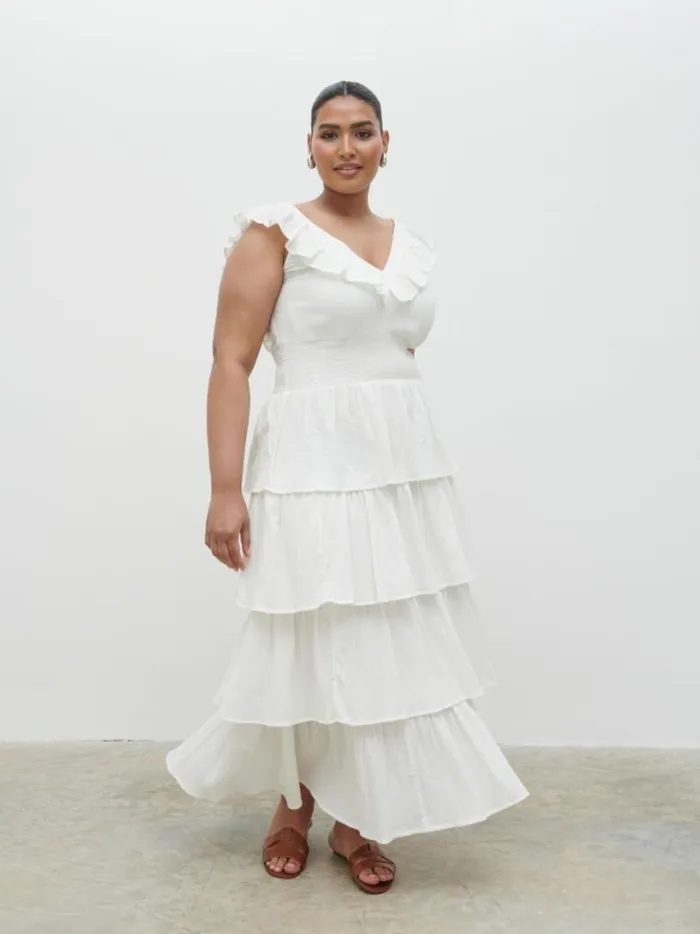 Pretty Lavish Dresses Women Opal Ruffle Midaxi Dress Curve White