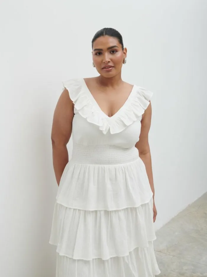 Pretty Lavish Dresses Women Opal Ruffle Midaxi Dress Curve White