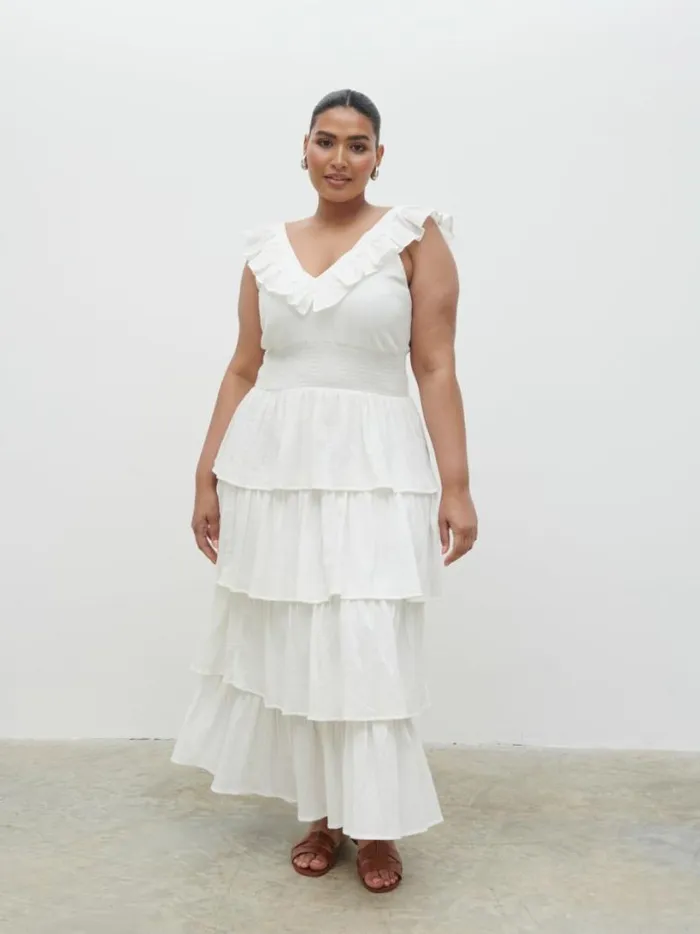 Pretty Lavish Dresses Women Opal Ruffle Midaxi Dress Curve White