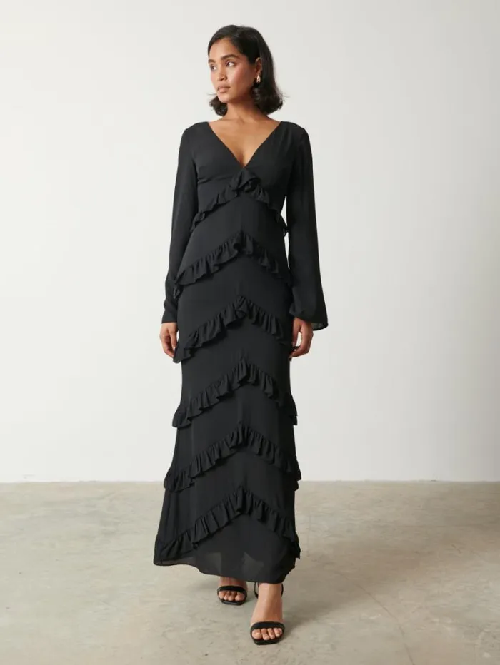 Pretty Lavish Dresses Women Paige Ruffle Maxi Dress Black