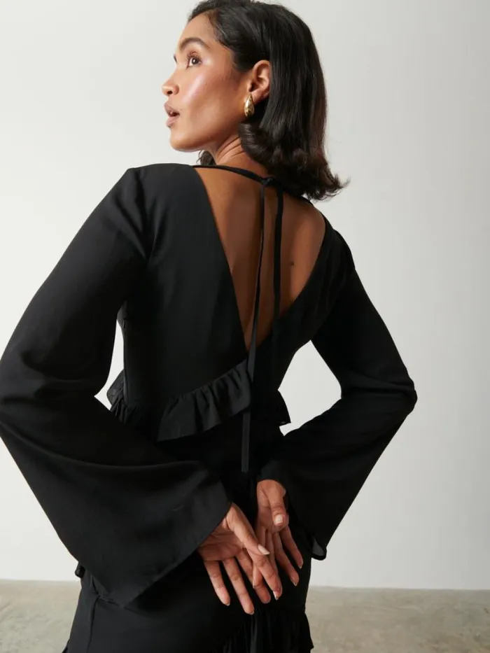 Pretty Lavish Dresses Women Paige Ruffle Maxi Dress Black