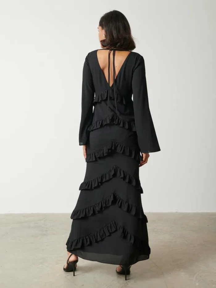 Pretty Lavish Dresses Women Paige Ruffle Maxi Dress Black