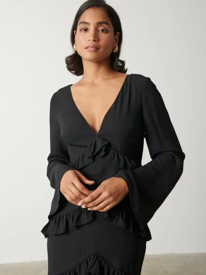 Pretty Lavish Dresses Women Paige Ruffle Maxi Dress Black
