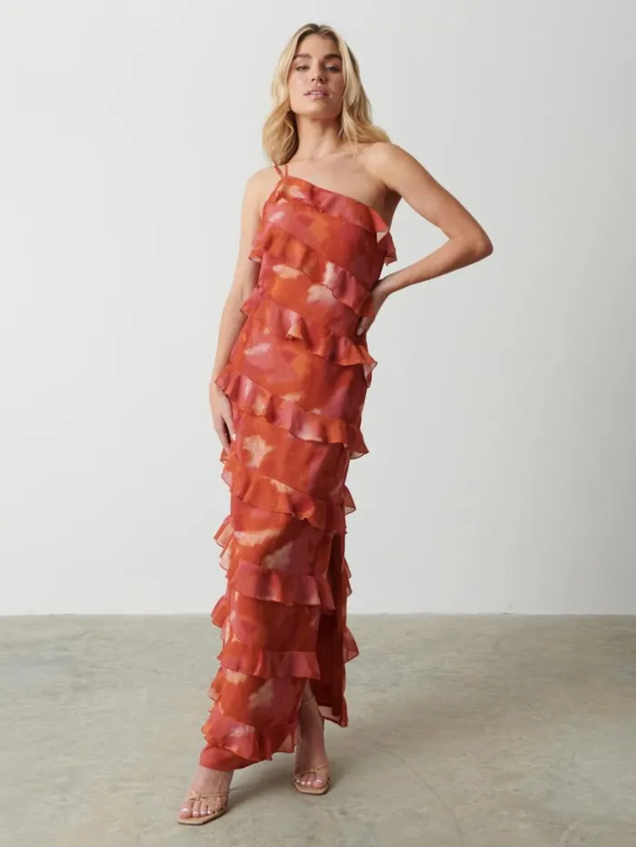 Pretty Lavish Dresses Women Paisley Printed Ruffle Maxi Dress Abstract Watercolour Pretty Lavish Dresses Women Paisley Printed Ruffle Maxi Dress Abstract Watercolour