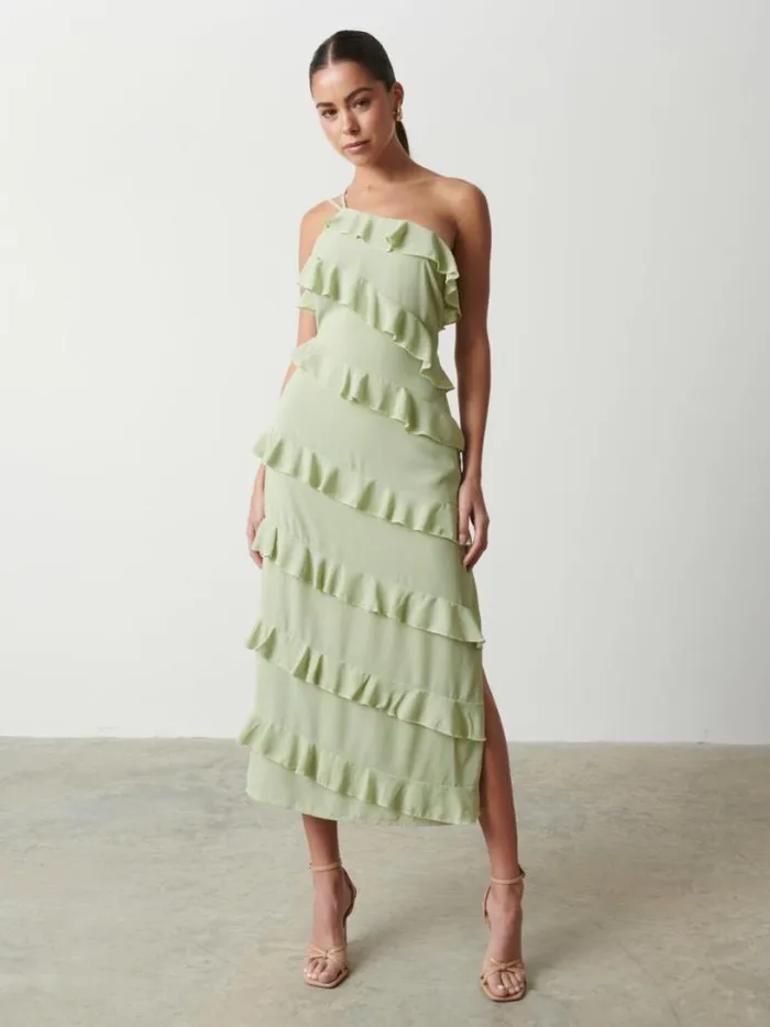 Pretty Lavish Dresses Women Paisley Ruffle Midaxi Dress Sage