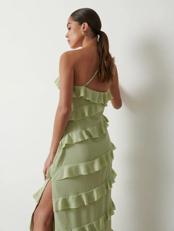 Pretty Lavish Dresses Women Paisley Ruffle Midaxi Dress Sage