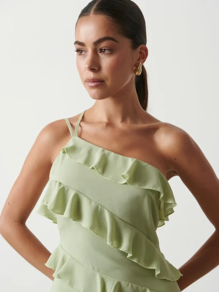 Pretty Lavish Dresses Women Paisley Ruffle Midaxi Dress Sage