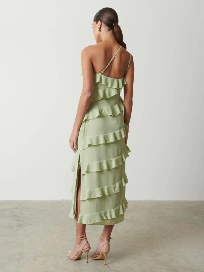 Pretty Lavish Dresses Women Paisley Ruffle Midaxi Dress Sage
