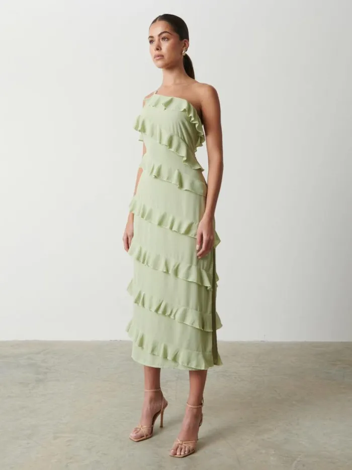 Pretty Lavish Dresses Women Paisley Ruffle Midaxi Dress Sage