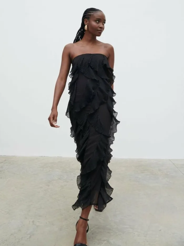 Pretty Lavish Dresses Women Perla Bandeau Ruffle Midaxi Dress Black