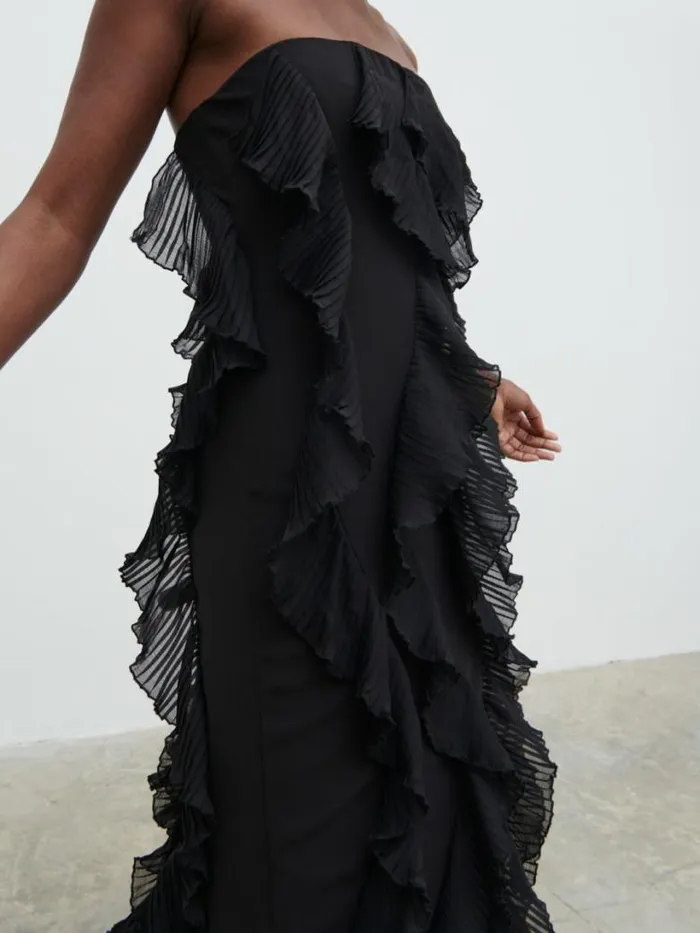 Pretty Lavish Dresses Women Perla Bandeau Ruffle Midaxi Dress Black
