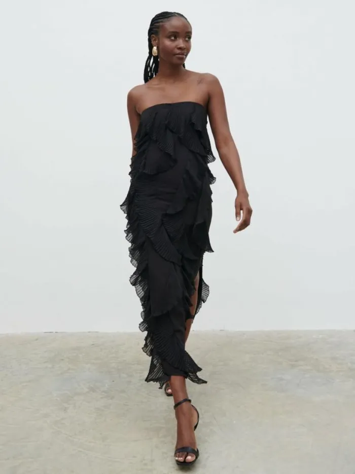 Pretty Lavish Dresses Women Perla Bandeau Ruffle Midaxi Dress Black