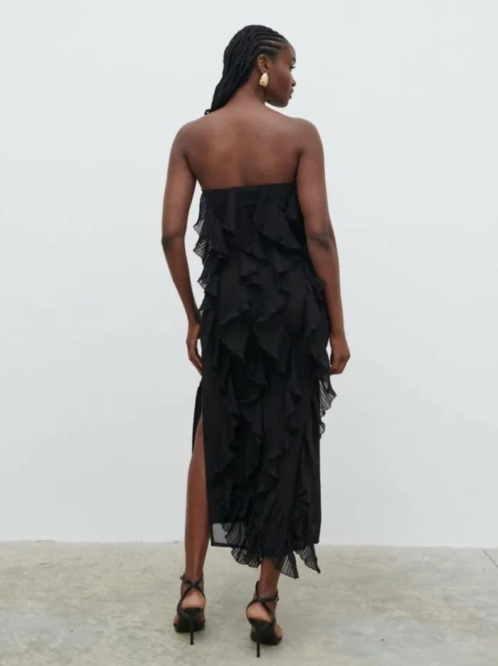Pretty Lavish Dresses Women Perla Bandeau Ruffle Midaxi Dress Black