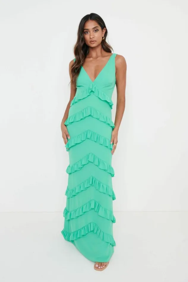 Pretty Lavish Dresses Women Piper Ruffle Maxi Dress Green
