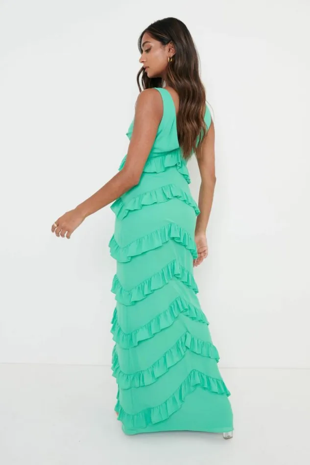 Pretty Lavish Dresses Women Piper Ruffle Maxi Dress Green