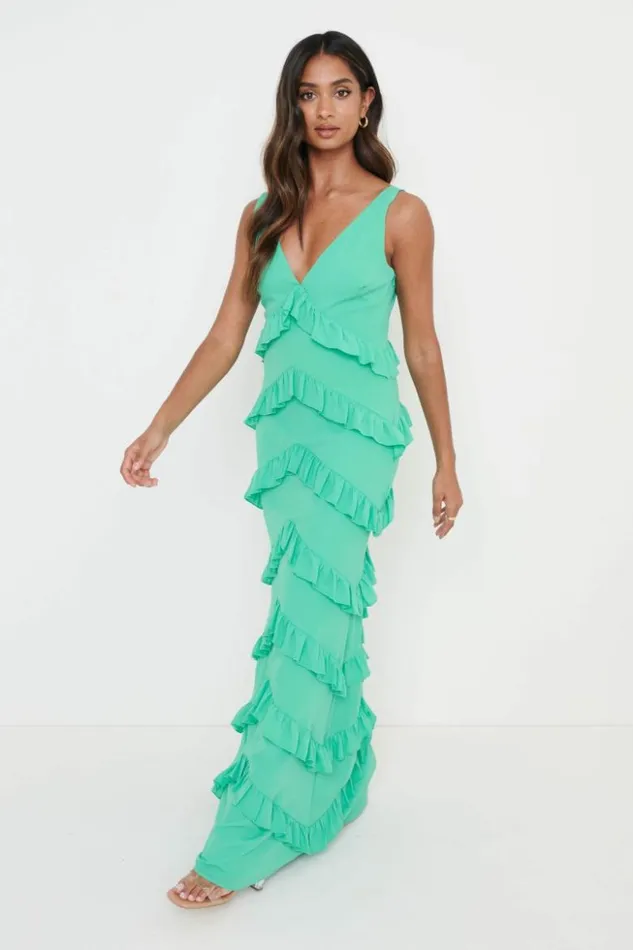 Pretty Lavish Dresses Women Piper Ruffle Maxi Dress Green